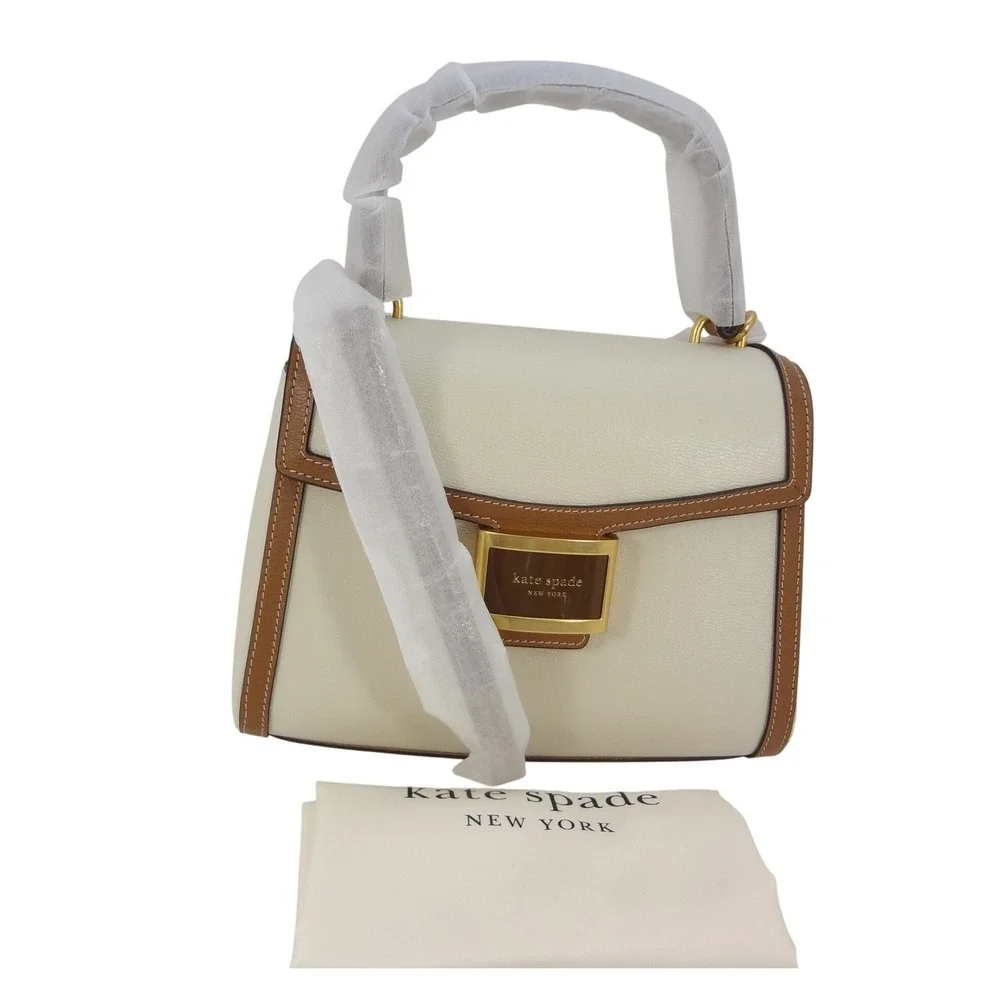Kate Spade Katy Small Top Handle Bag Halo White Tan Colorblock Leather KE130 NEW